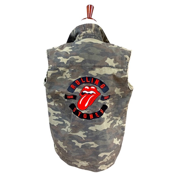 FOREVER 21 Rolling Stones Tour 1978 Camo Utility Vest Size M - Picture 1 of 11